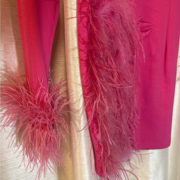 AKIRA Hot Pink Feather Rhinestone Mini Dress S Slit Party Cocktail - Picture 6 of 13